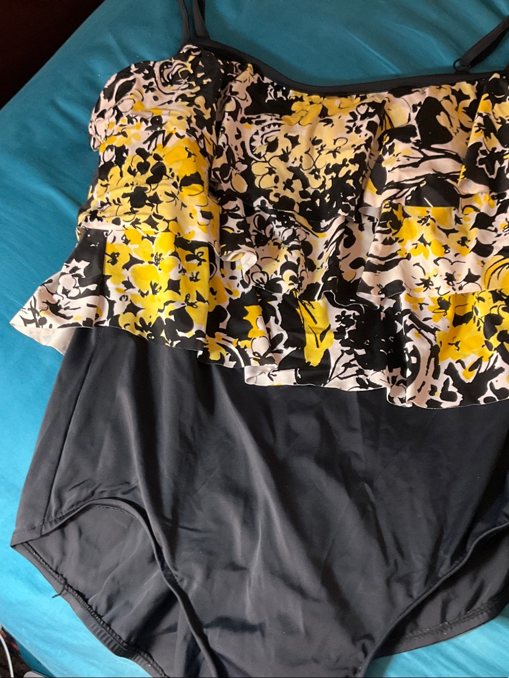 Maxine of Hollywood Black and Yellow Floral One-Piece Swimsuit - Picture 2 of 2